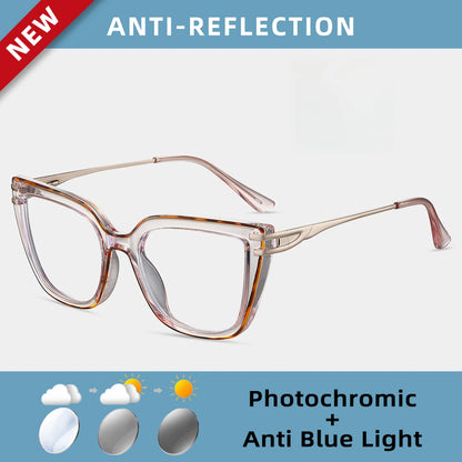 EYORA Currents Square Women Anti-Reflective Reading Glasses Anti Blue Light Myopia Eyewear Photochromic Prescription Eyewear