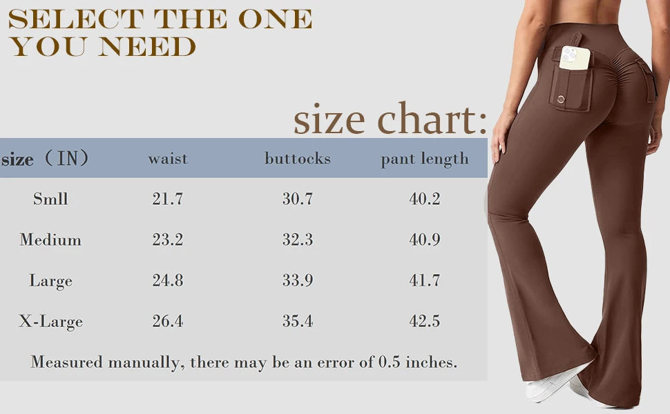 Women's Yoga Flare Trousers, High-Waisted Tummy-Control Wide-Leg Trousers Outdoor Casual Leggings with Pockets, Gym Workout Trou