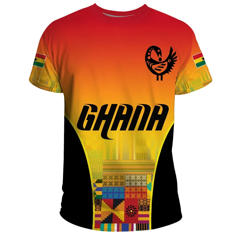 African Ghana T-shirt Fashion 3D Printed Coat Of Arms T Shirts For Men Casual Round Neck Tees Summer Sports Tops Short Sleeves