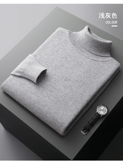 Autumn and winter new 100% pure merino wool pullover men's turtleneck cashmere sweater thickened warm  loose solid color top