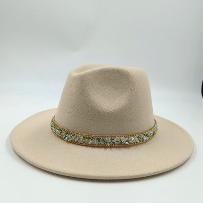 women fedoras golden chain fedora hat women men wide brim solid color jazz top hat autumn winter new Panama hat gentleman hat