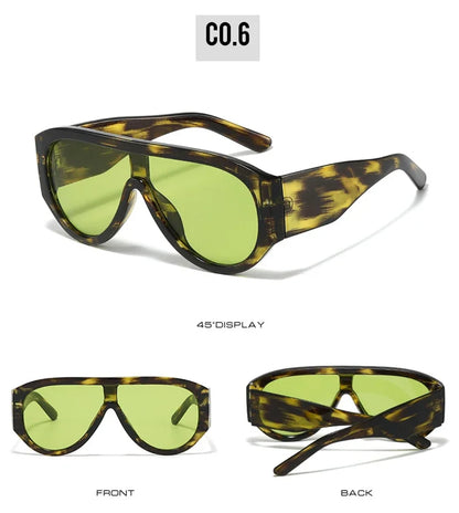 JNPCXI Fashion Oversized Pilot Women Sunglasses Retro One Piece Red Green Shades UV400 Men Gradient Sun Glasses