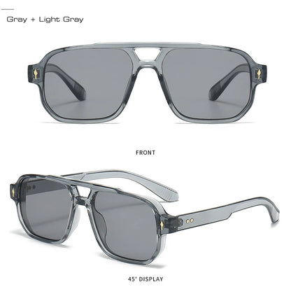 SO&EI Vintage Double Bridges Men Square Sunglasses Fashion Clear Ocean Lens Eyewear Women Trending Rivets Sun Glasses UV400
