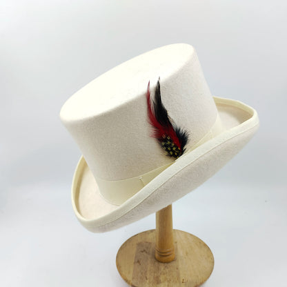 2023 Men Hat 100% Wool Fedora Hat Unisex Top Show Gentleman Bowler Hat Black Red Magic Hat Presidential Hat Feather Accessories