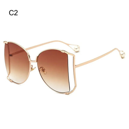 UV Protection Oversized Sunglasses Street Shooting Colorful Metal Hollowing Shades Trendy Pearl Design Sun Glasses