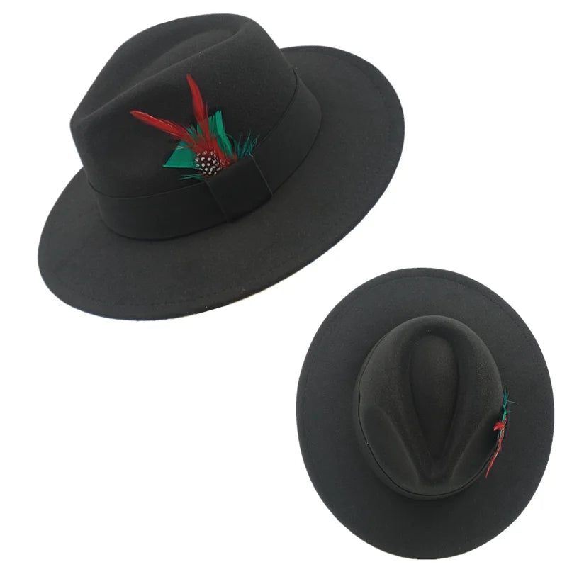 Fedora Men's Feather Wide-brimmed Hat Unisex Wool Felt Jazz Top Hat Autumn and Winter Ladies Hat Church Men's Hat Casual