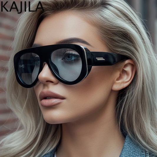 Oversized Oval Pilot Shield Sunglasses Women Big 2025 Luxury Brand Retro Y2K Punk Mirror Sun Glasses For Ladies Shades UV400