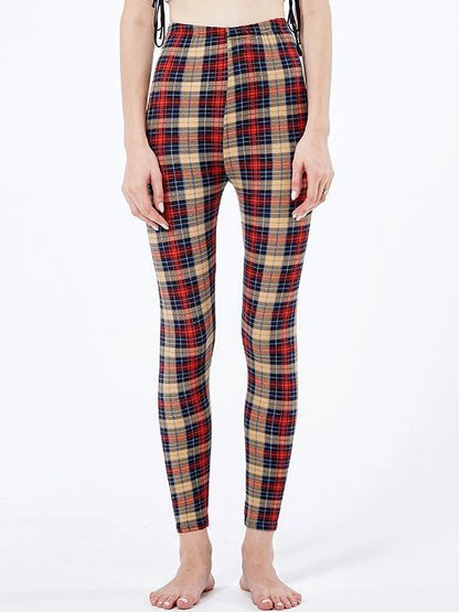 CUHAKCI Fashion Plaid Printing Leggings Women Sexy Fitness Leggins Grid Floral Stripe Trousers High Waist Pencil Pants