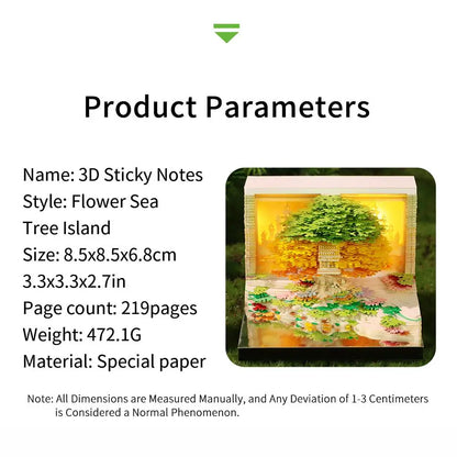 3D Calendar Sticky Notes of Flower Sea and Tree Island 2026 Unique Paper Sculpture Calendar For Desk Decor With Lights Design
