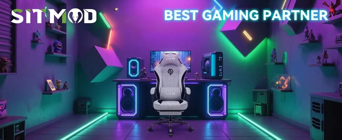 Gaming Chair, Video Game Chairs for Adults with Footrest High Back Headrest Lumbar Support Fabric Office Computer Desk Chair