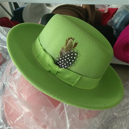 Women's Men's Fedora Hat Winter and Autumn Elegant Women's Gangster Trilby Felt Hamburg Church Jazz Hat 55-58CM Adjustable