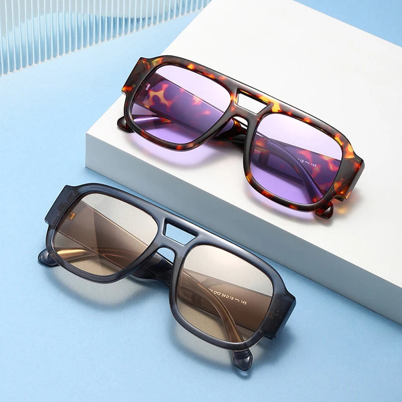 SHAUNA Fashion Double Bridges Square Women Sunglasses Retro Candy Color Leopard Men Sun Glasses Shades UV400