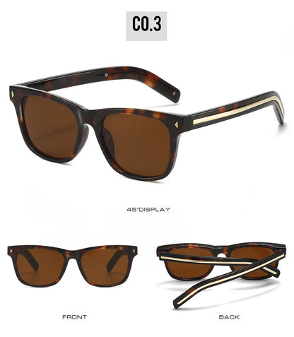 QVQV Fashion Leopard Blue Square Sunglasses Women Men Metal Stripes Brand Design Sun Glasses Men Outdoor Selfie Sunscreen Shades