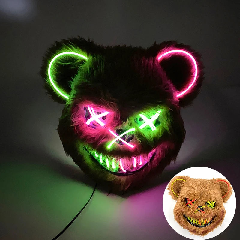 Halloween Light Up Horror Mask Glowing Bloody Bear Killer Mask Flashing Neon Scary Bear Mask for cosplay mask purim props