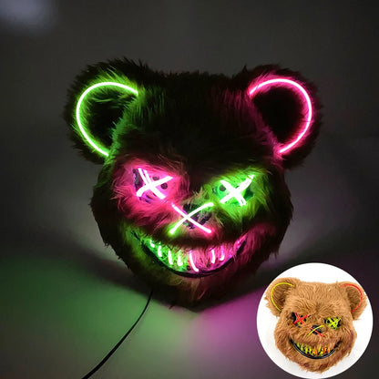 Halloween Light Up Horror Mask Glowing Bloody Bear Killer Mask Flashing Neon Scary Bear Mask for cosplay mask purim props