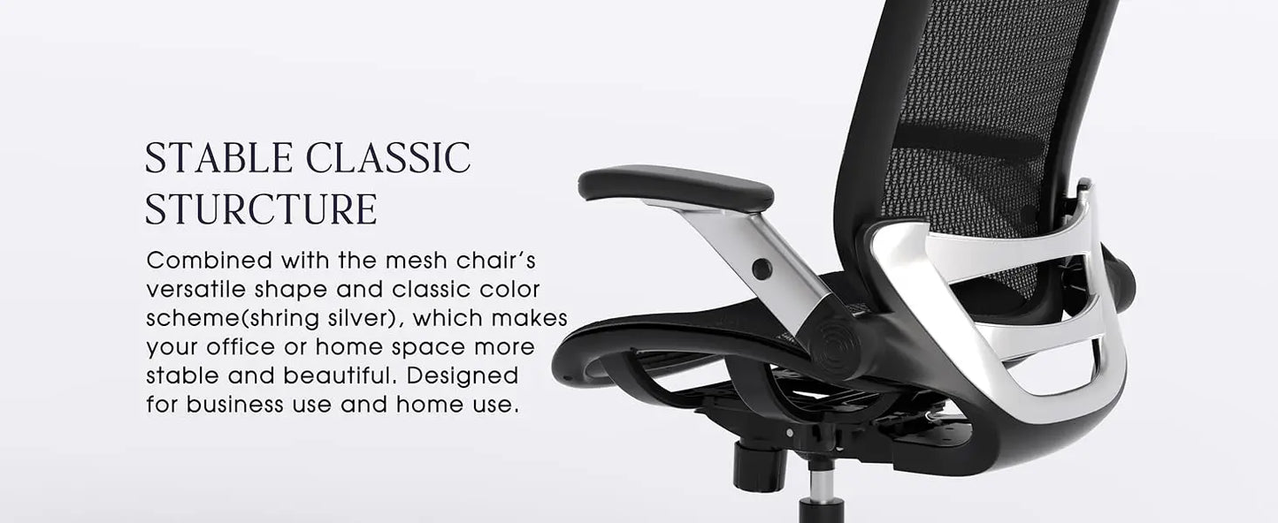 Ergonomic Office Chair, High Back Home Desk Chair with Headrest, Flip-Up Arms, 90-120° Tilt Lock and Wide Cushion