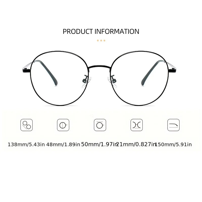 1-piece ladies' glasses, classic thin round frames, simple and fashionable, suitable for daily wear