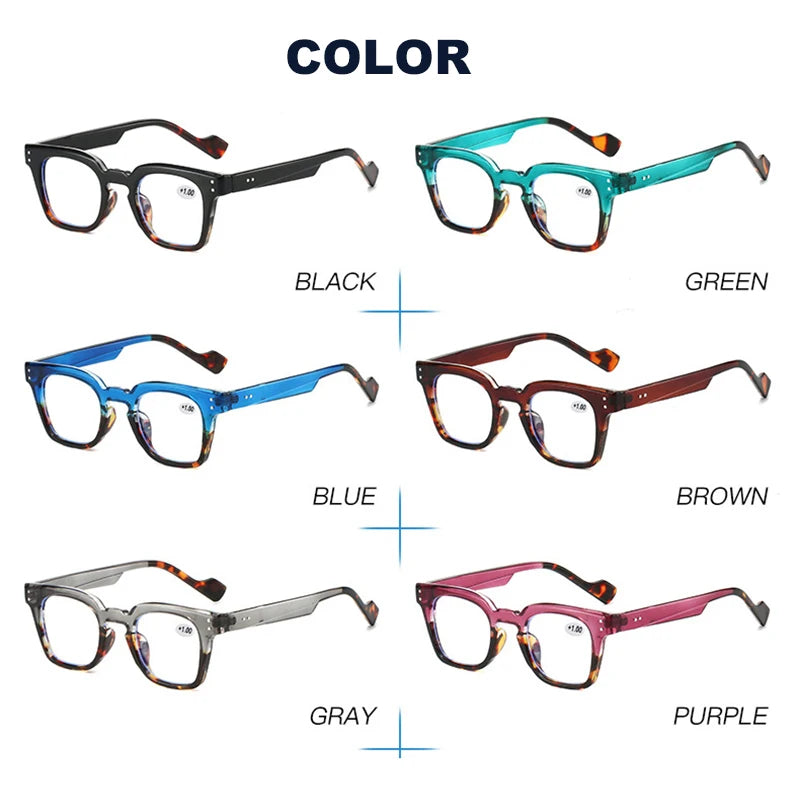 Stylish Square Frame Hyperopia Eyewear Men Anti Blue Light Reading Glasses Color Blocked Presbyopia Eyeglasses for Women