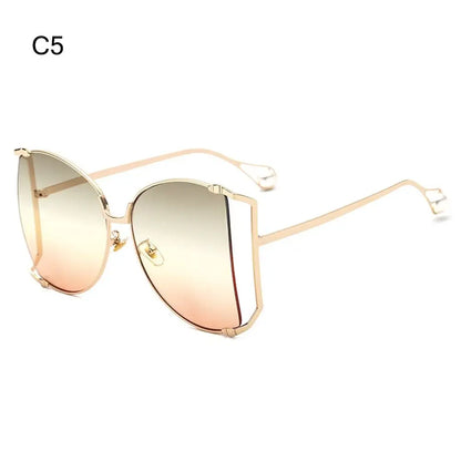 UV Protection Oversized Sunglasses Street Shooting Colorful Metal Hollowing Shades Trendy Pearl Design Sun Glasses
