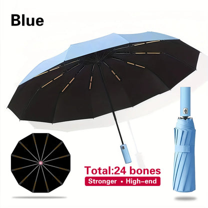 Automatic Folding Umbrella Double-Sided 24 Rib Windproof - Heavy Duty Compact Travel Umbrella for Men & Women, All-Weather Use