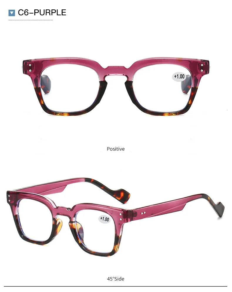 Stylish Square Frame Hyperopia Eyewear Men Anti Blue Light Reading Glasses Color Blocked Presbyopia Eyeglasses for Women