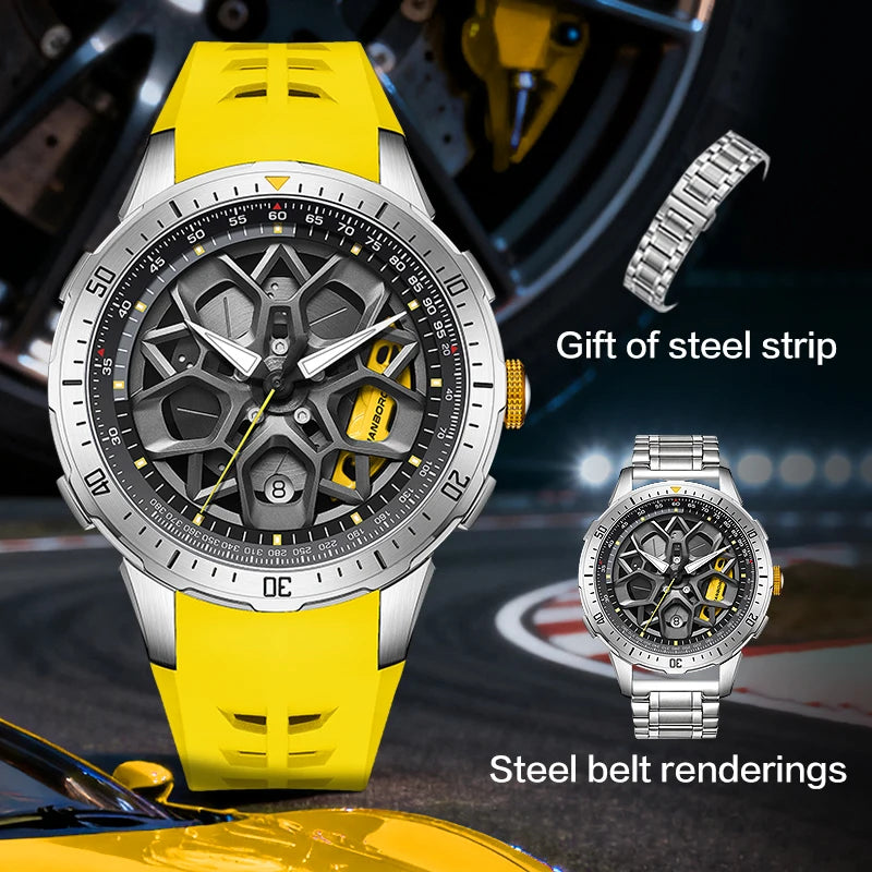 HANBORO supercar series men's fully automatic mechanical watch with wheels running and dial personalized watch