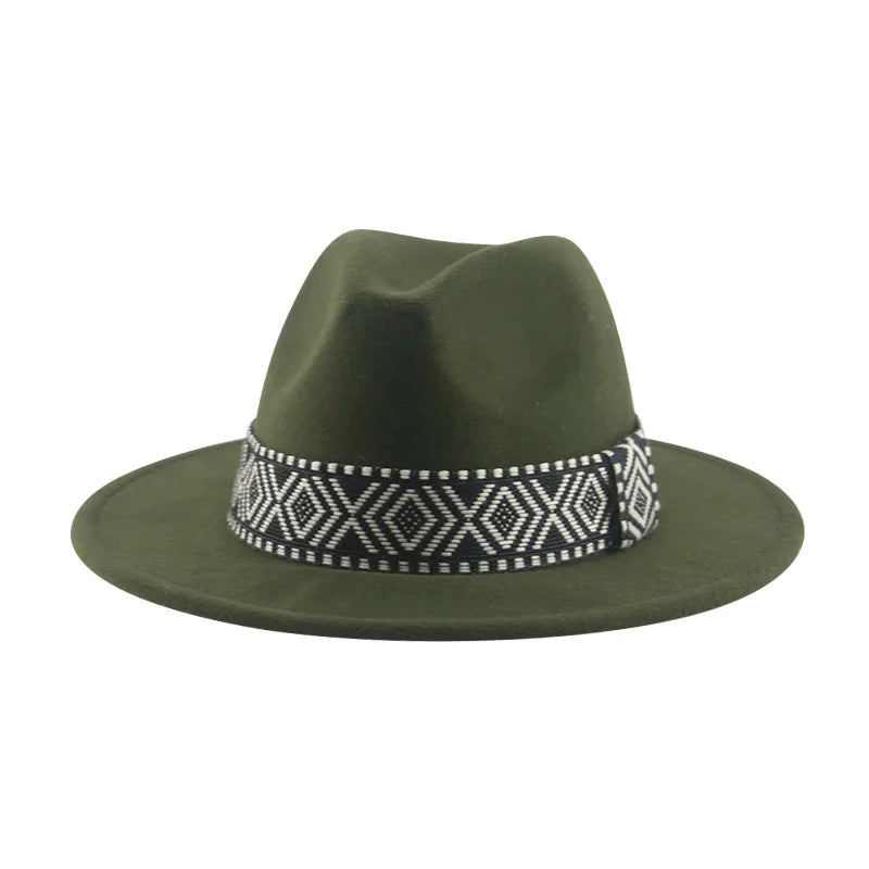 Spring and Autumn Wide-brimmed Woolen Hat, Jazz Bowler Hat, Bohemian National Style Square Band Festival Party Performance Hat