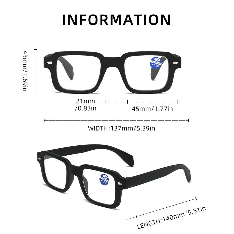 Fashion Women Reading Glasses Square Plastic Computer Anti-Blue Light Women Men Presbyopia Hyperopia Eyeglasses +1.0 +1.5 +2.0