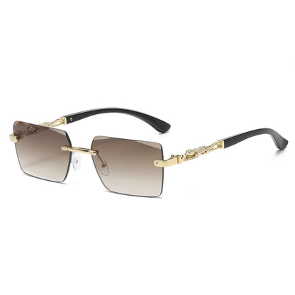 Retro Rimless Square Sunglasses For Men Cut Edge UV400 Leopard Decorative Shades Gradient Lens Sun Glasses for Women