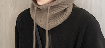 Knitted Hooded Caps Winter Balaclava Hats Women Korean Style Outdoor Warmer Drawstring Hats One-piece Neck Collar Beanies Cap