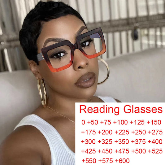 Farsightedness Glasses Transparent Computer Anti Blue Light Reading Glasses Men Women Two Tone Big Square Eyeglasses Frame Retro