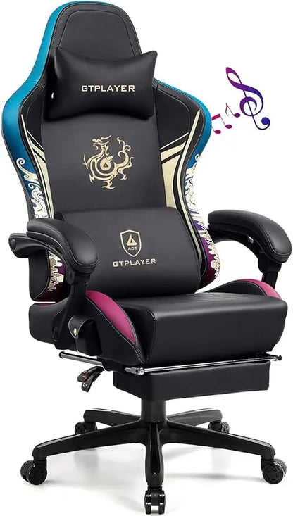 GTPLAYER Gaming Chair with Bluetooth Speakers and Footrest, Dragon Series Video Game Chair ，Heavy Duty Ergonomic Chair，Esports G