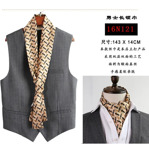Business Scarf Hangzhou Silk Men's Scarf Long Scarf Double-Sided Trendy British European American Style Autumn Winter