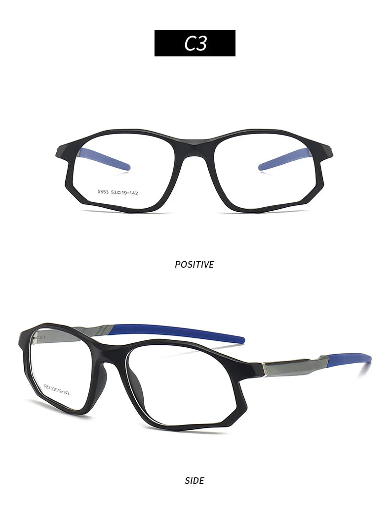 YIMARUILI New Fashion Sports Glasses Men and Women TR90 Spring Leg Design Big Face Optical Prescription Eyeglasses frame 5853