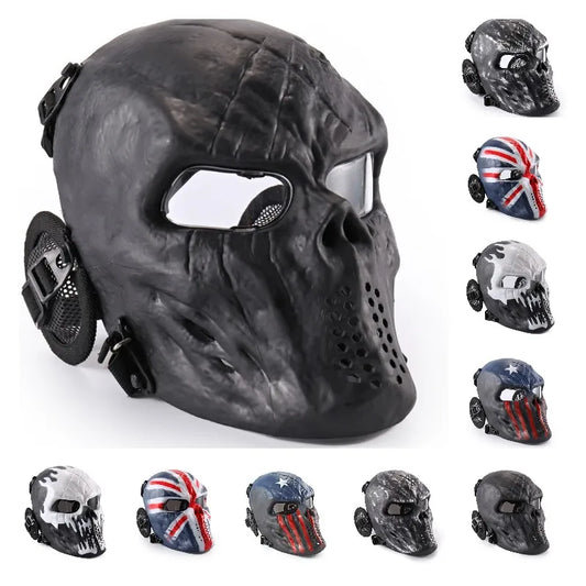 REikirc Full Face Airsoft Tactical Skull Mask with Ear Protection CS Halloween Cosplay Masks
