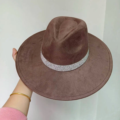 Women's suede 10cm wide Brim Fedora hat Men's autumn and winter felt jazz hat Classic suede Fedora Sombrero