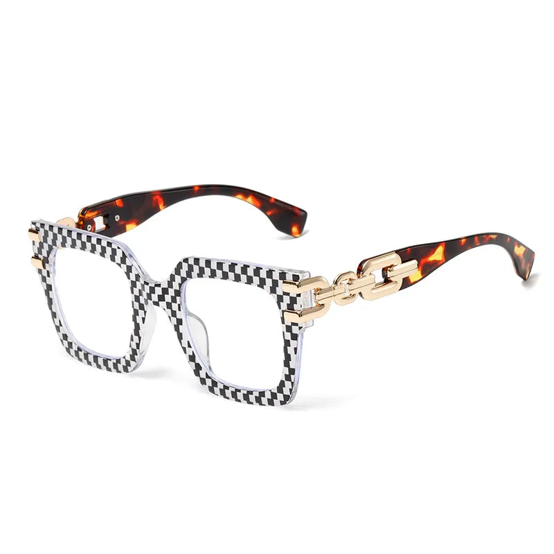 Fashion Ladies' Large Frame Anti Blue Glasses Golden Chain Eyeglass Legs Large Size Optical Spectacle Frame