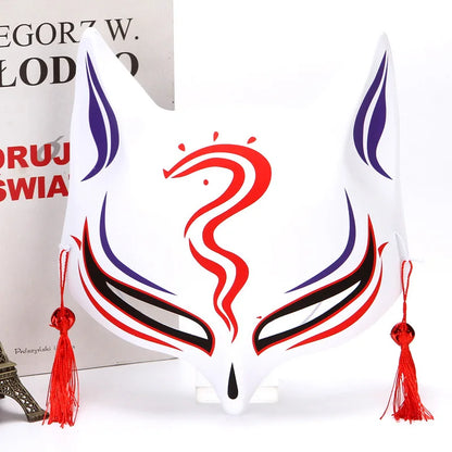 Fashion Anime Fox Mask Hand-painted Mask With Tassels Bell Halloween Masquerade Party Festival Cosplay Photo Prop Cute Gift