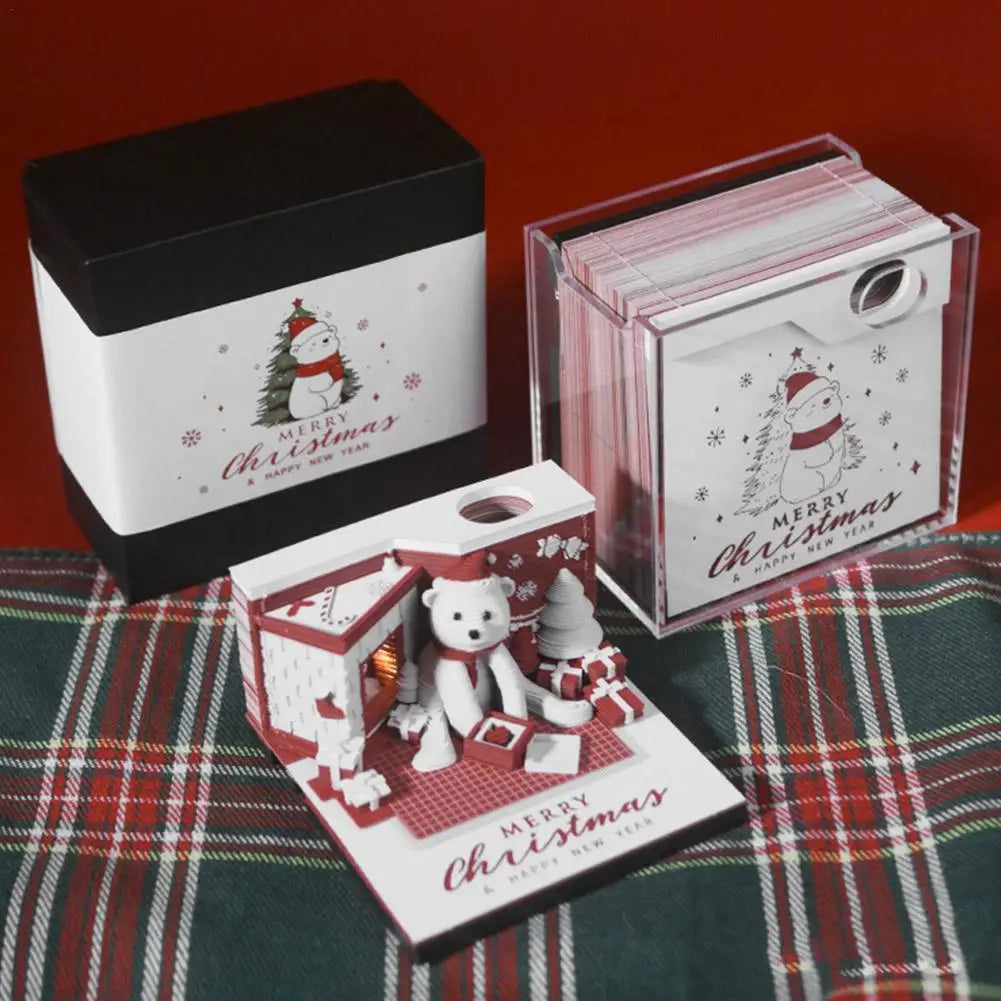Christmas 3D Paper Carving Art Notes Desk Calendar With LED Light Tear-away Calendar Paper Carving Art Memo Pad  Xmas Gift