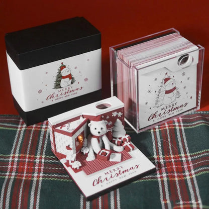 Christmas 3D Paper Carving Art Notes Desk Calendar With LED Light Tear-away Calendar Paper Carving Art Memo Pad  Xmas Gift