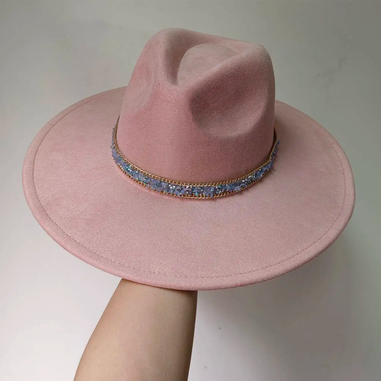 Women's suede 10cm wide Brim Fedora hat Men's autumn and winter felt jazz hat Classic suede Fedora Sombrero