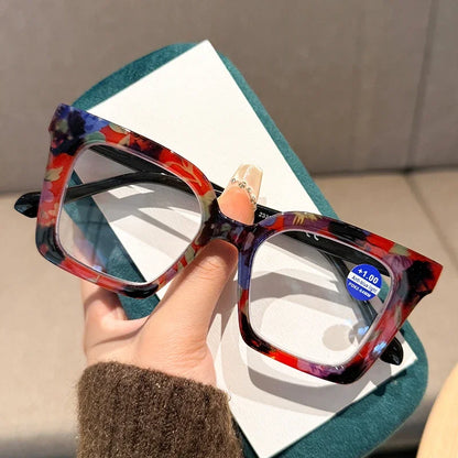 New Fashionable Large Frame Reading Glasses with Spring Legs Multi-colour Anti-blue Light Presbyopia Glasses for Men and Women