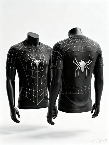 Parent‑child Spider Hero Graphic T‑Shirt,Red‑Blue 3D Printed Jersey,Polyester Short Sleeve Tops for Family Matching Outfits