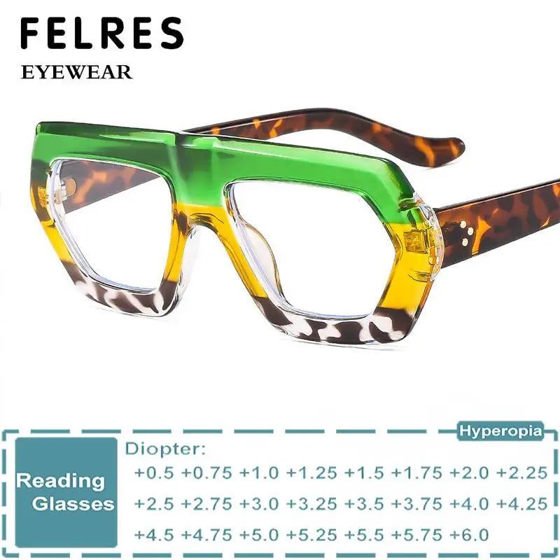Womens Thick Frame Reading Glasses 2024 Anti Blue Light Fashion Designer Transparent Eyewear Finished Hyperopia Eyeglasses Hot