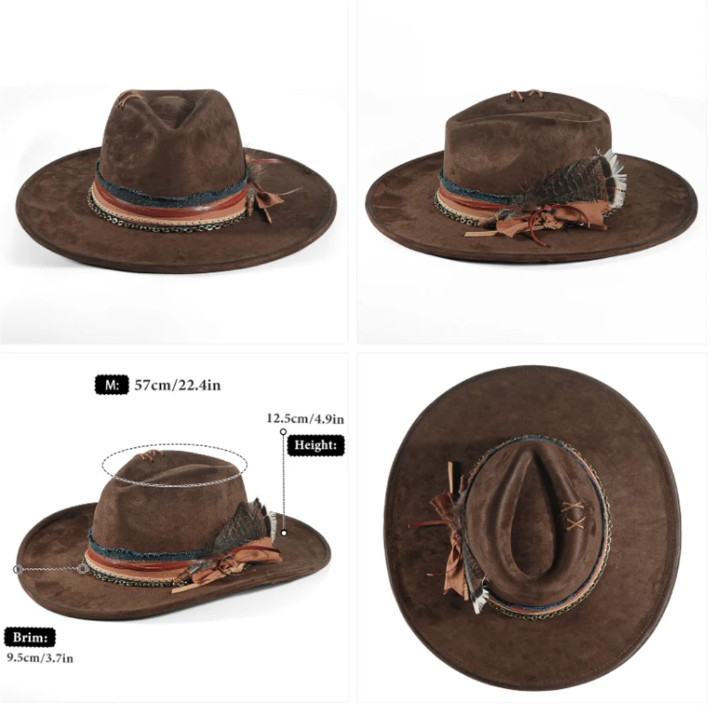 Handmade Fedora Hat suede Men's and Women's Hat feather vintage Fashion Jazz hat Top hats flat Panama sombrero mujer British hat