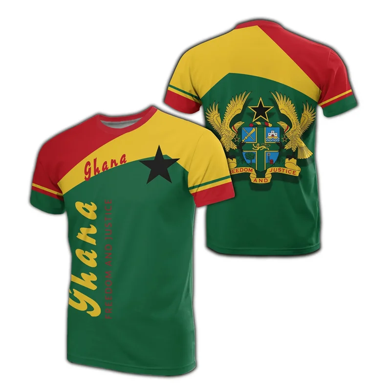 African Ghana T-shirt Fashion 3D Printed Coat Of Arms T Shirts For Men Casual Round Neck Tees Summer Sports Tops Short Sleeves