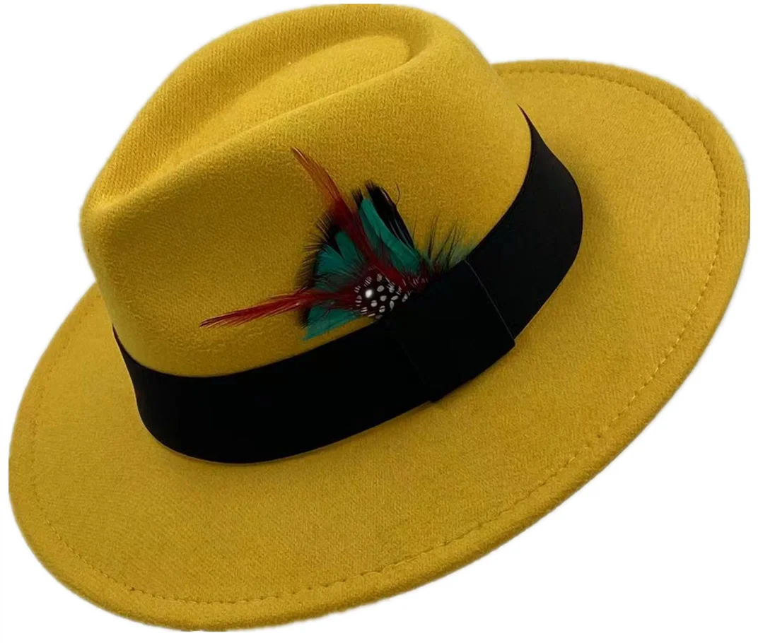men hats feather men fedoras lady woolen felt church hat unisex  bowknot  jazz hat for men and women