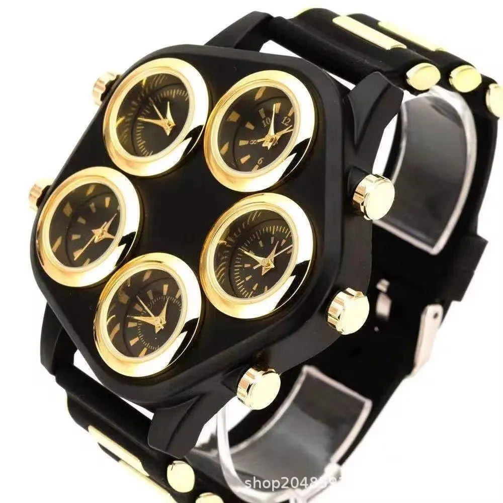 Five Movement Sport Big Dial Extra Large Dial Stylish Guy's Hip Hop Watch Cool Punk Men's Quartz Watch Male Clock Time Hour