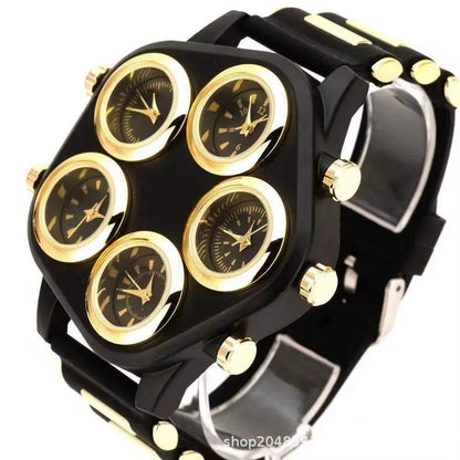Five Movement Sport Big Dial Extra Large Dial Stylish Guy's Hip Hop Watch Cool Punk Men's Quartz Watch Male Clock Time Hour