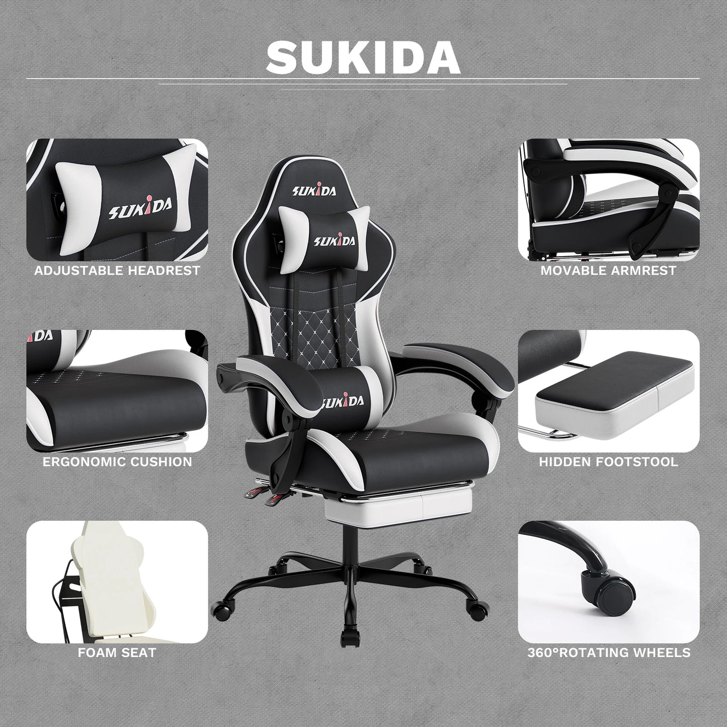 Ergonomic Gamer Chairs Computer Chair Gamer Chairs for Adults Massage Lumbar Support Swivel Height Adjustable Headrest Backrest